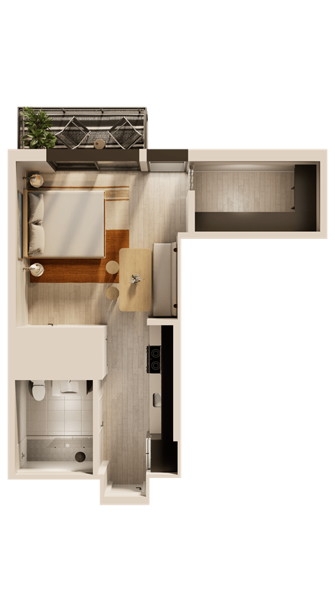 Floor plan for studio, 1 bath, 515 sqft